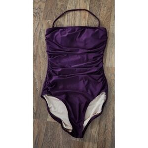 J. Crew Factory Plum Ruched One-Piece Swimsuit